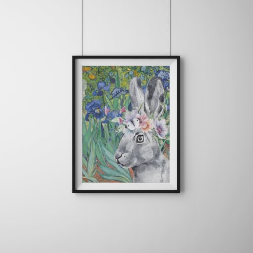 Van Goghs Irises and Fancy Rabbit Faux Canvas Print