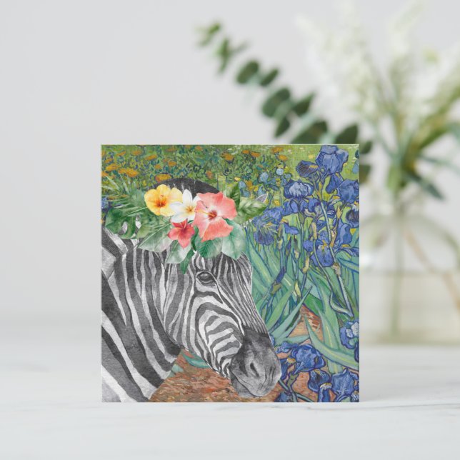 Van Gogh's Irises and Fancy Zebra Flat Card (Standing Front)