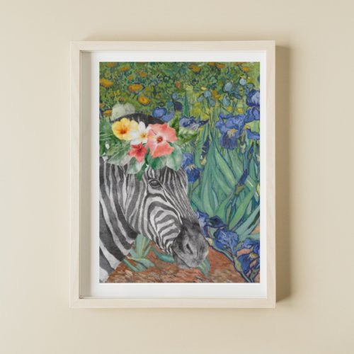 Van Goghs Irises and Fancy Zebra Poster