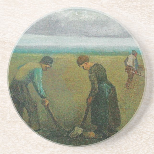 Van Gogh's Peasants or Farmers Planting Potatoes Drink Coaster (Front)