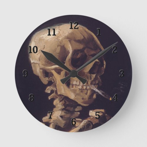 Van Goghs Skeleton with Burning Cigarette Round Clock