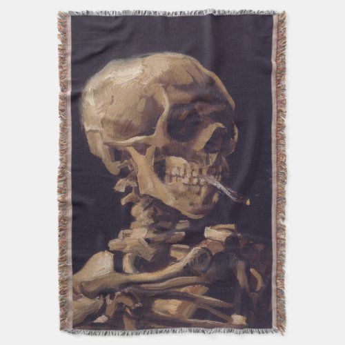 Van Goghs Skeleton with Burning Cigarette Throw Blanket