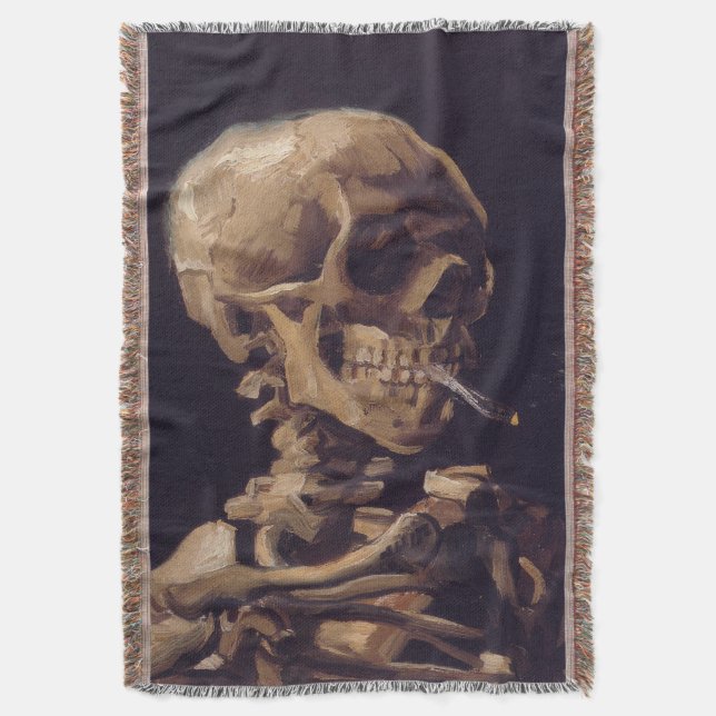 Van Gogh's Skeleton with Burning Cigarette Throw Blanket (Front Vertical)