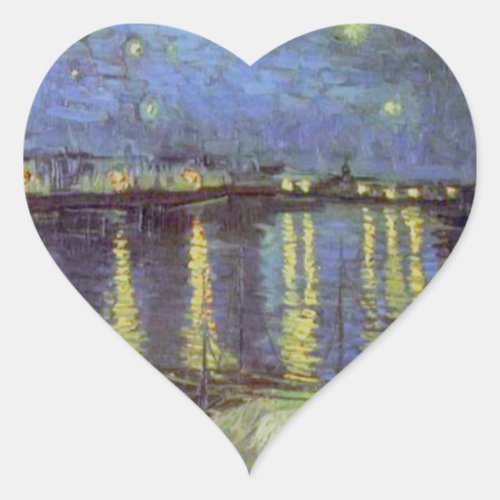 Van Goghs Starry Night Painting Heart Sticker