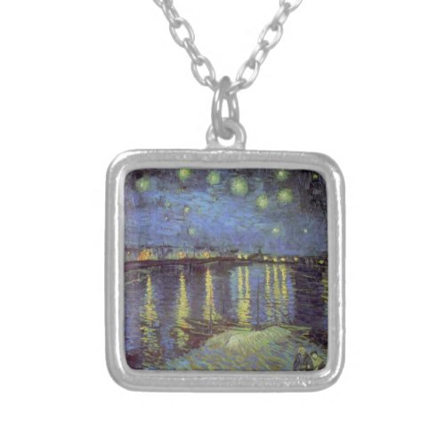 Van Goghs Starry Night Painting Silver Plated Necklace