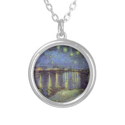 Van Goghs Starry Night Painting Silver Plated Necklace