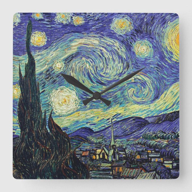 Van Gogh's Starry Night Square Wall Clock (Front)