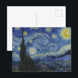 Van Gogh's Starry Night: Whirlwind of Dreams Postcard<br><div class="desc">Vincent van Gogh's iconic "Starry Night" is a mesmerizing artwork that captures the expressive power of a swirling night sky. Bold, swirling brushstrokes create a vibrant tapestry of blues, yellows, and whites, representing the celestial expanse filled with twinkling stars and a luminous crescent moon. Below, a tranquil village rests beneath...</div>