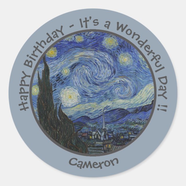 van Gogh's The Starry Night Party Items Collection Classic Round Sticker (Front)