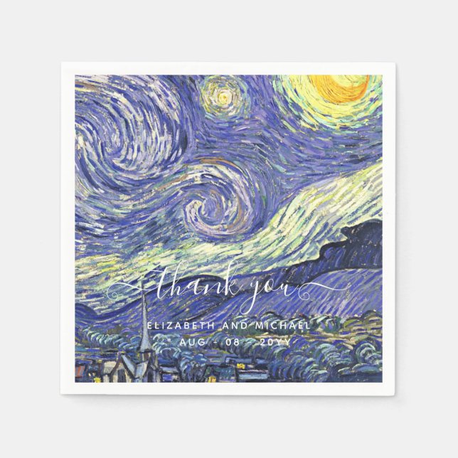 Van Gough Starry Night Thank You Wedding Napkins (Front)