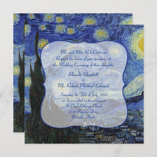 Van Gough Starry Night Wedding Invitation (Front/Back)