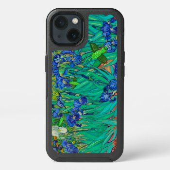 Van Gough's Blue Irises With Hummingbirds Added Iphone 13 Case by CardArtFromTheHeart at Zazzle