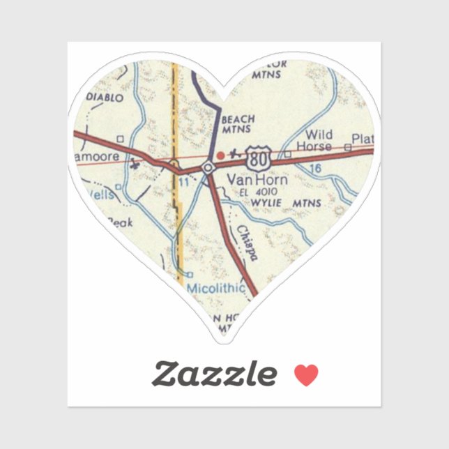 Van Horn Texas Retro Map Sticker (Sheet)