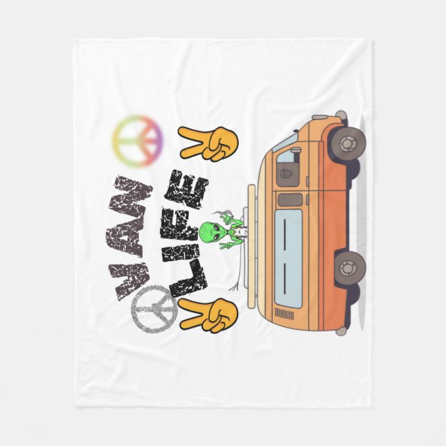Van life alien peace sign funny camper blanket (Front)