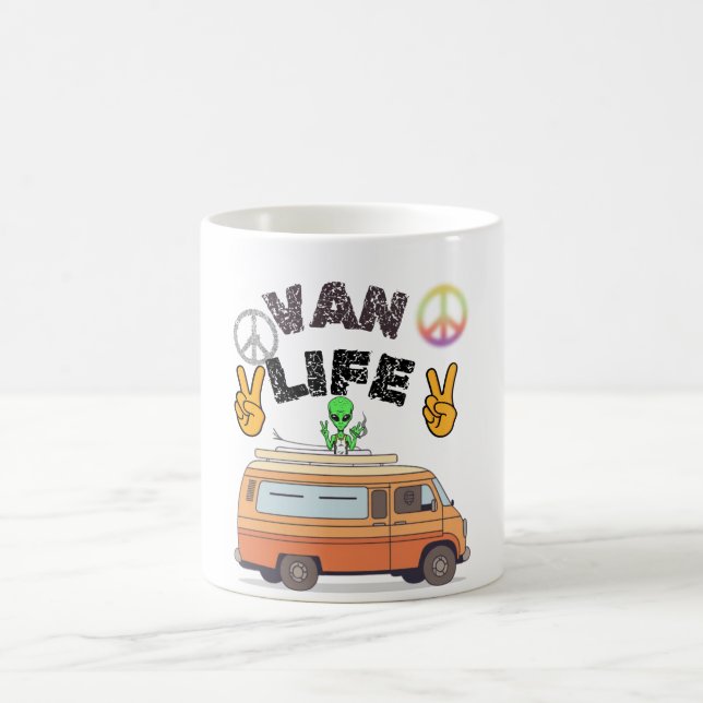 Van life alien peace sign funny camper coffee mug (Center)
