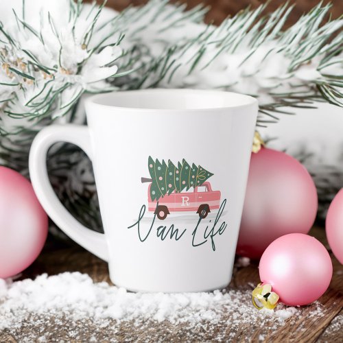 Van Life Girly Pink Vintage Van Christmas Tree Latte Mug