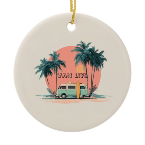 Van Life – Retro Beach Camper Art Ceramic Ornament
