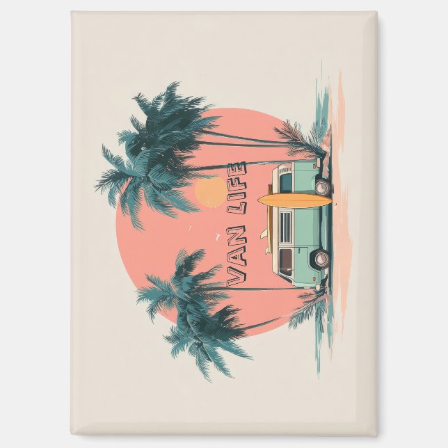 Van Life – Retro Beach Camper Art Magnet (Front)