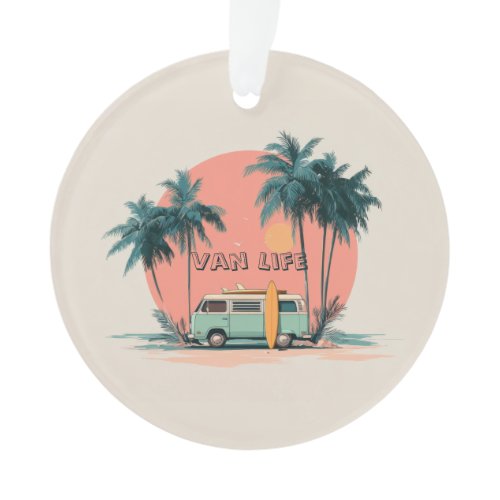 Van Life – Retro Beach Camper Art Ornament