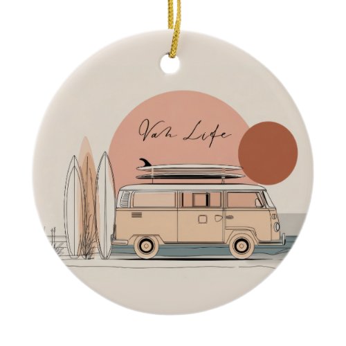 Van Life Surf Van – Retro Beach Camper Aesthetic  Ceramic Ornament