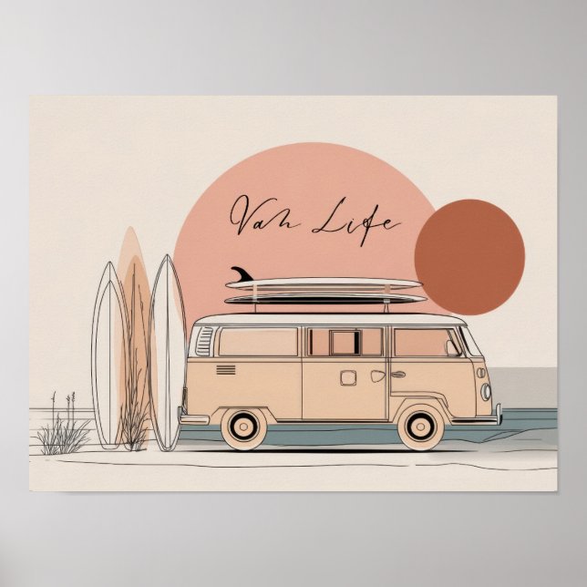 Van Life Surf Van – Retro Beach Camper Aesthetic Poster (Front)