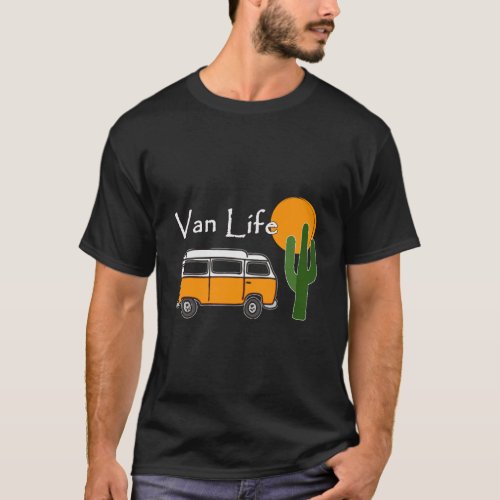 Van Life Vintage Bus Camper Van In Desert T_Shirt