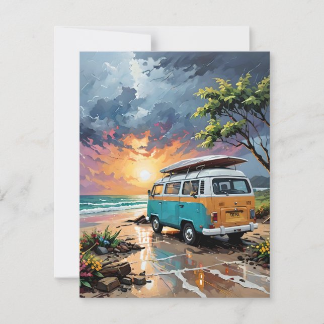 Van Scene On Beach B Holiday Card (Front)