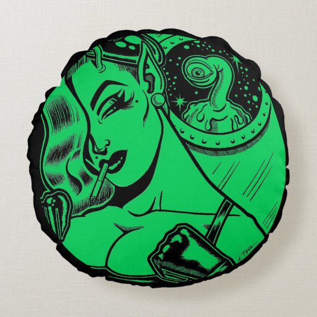 Vana DeVinyl™/Peeping Blob Round Pillow (Front)