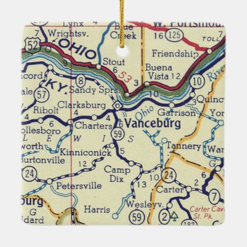 Vanceburg KY Vintage Map Ceramic Ornament