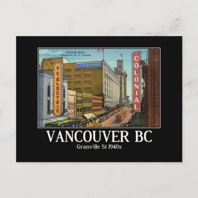 Vancouver BC Canada Granville St 1940s Postcard (Front)