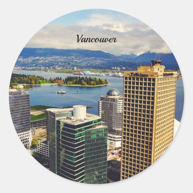 Vancouver, BC Cityscape Classic Round Sticker (Front)