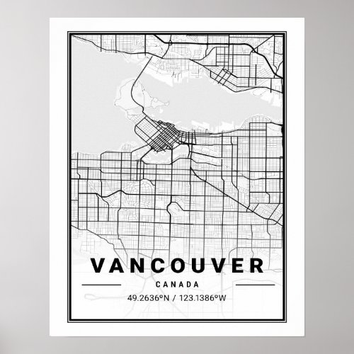 Vancouver British Columbia Canada Travel City Map Poster