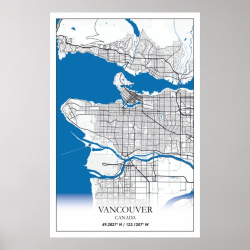 Vancouver British Columbia Canada Travel City Map Poster
