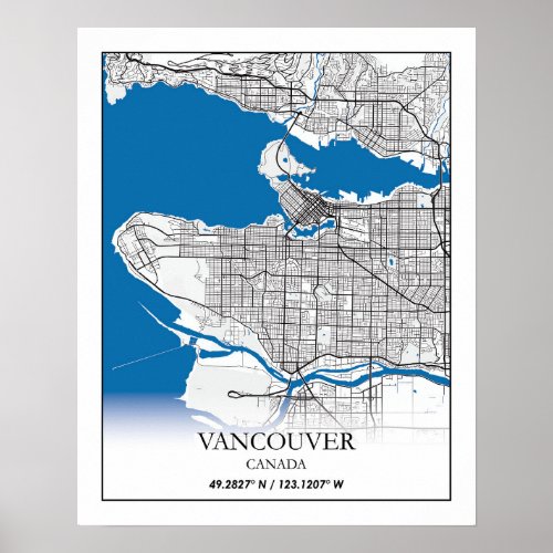 Vancouver British Columbia Canada Travel City Map Poster