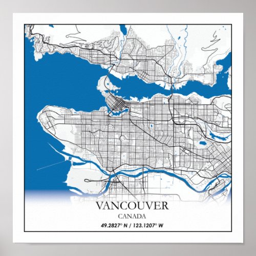 Vancouver British Columbia Canada Travel City Map Poster