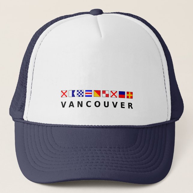 Vancouver Canada Nautical Sailing Flags Color Trucker Hat (Front)