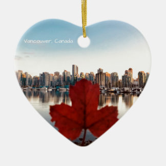 Vancouver Canada Red Maple Leaf Skyline Ceramic Ornament