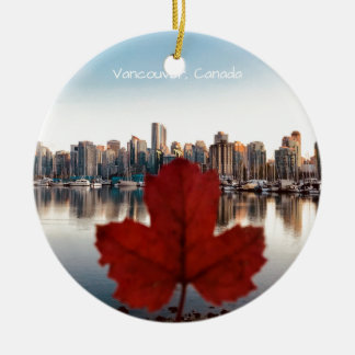 Vancouver Canada Red Maple Leaf Skyline Ceramic Ornament