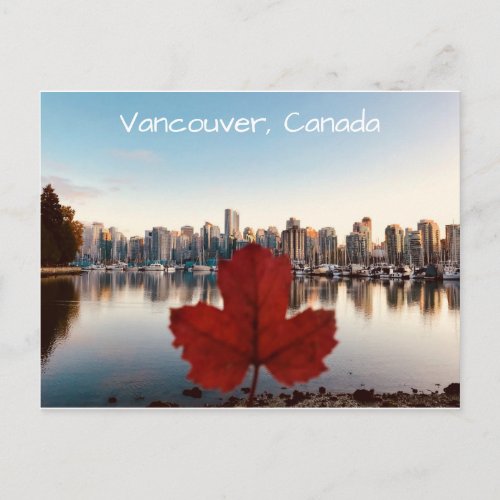 Vancouver Canada Red Maple Leaf Skyline Postcard