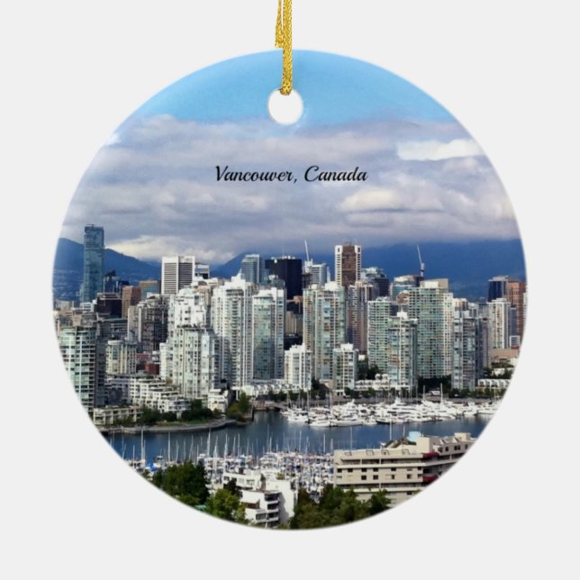 Vancouver Canada Skyline Ceramic Ornament (Back)