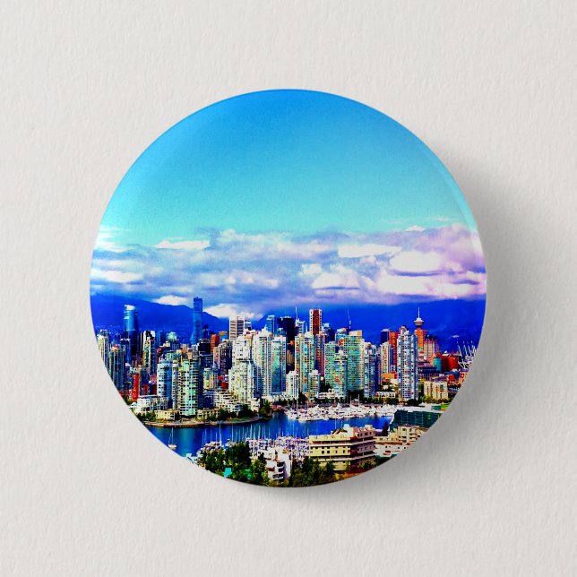 vancouver canada skyline sky clouds skyscrapers button (Front)