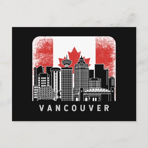 Vancouver Canada Skyline Vintage Flag Postcard