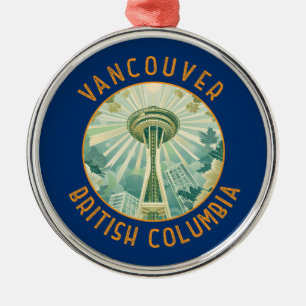 Vancouver Canada Space Needle Retro Distressed Metal Ornament