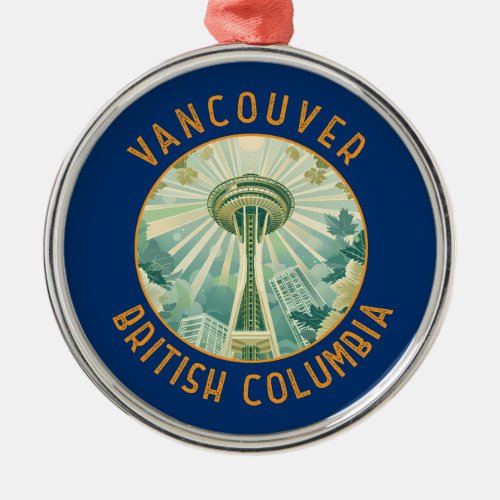 Vancouver Canada Space Needle Retro Distressed Metal Ornament