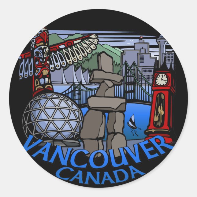 Vancouver Canada Stickers Totem Pole Landmark Art (Front)