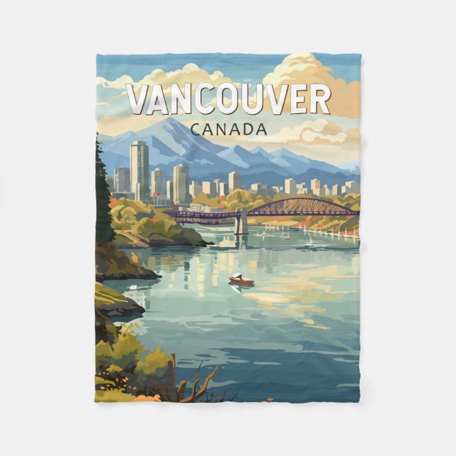 Vancouver Canada Travel Art Vintage Fleece Blanket (Front)
