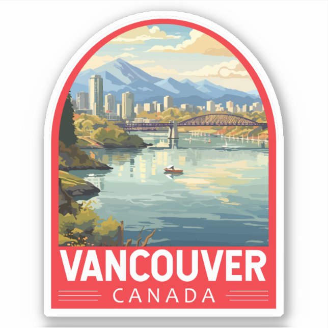 Vancouver Canada Travel Art Vintage Sticker (Front)