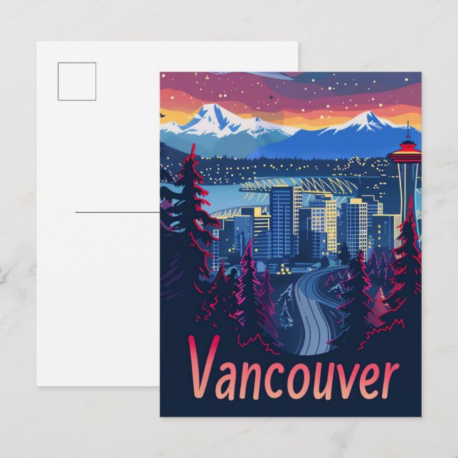Vancouver Canada Vintage Retro Travel Illustration Postcard (Front/Back)