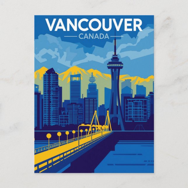 Vancouver Harbour Retro Skyline Postcard (Front)
