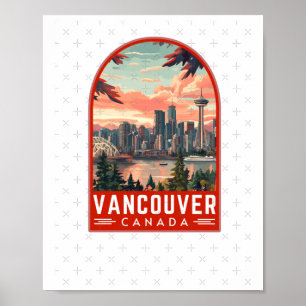 Vancouver In Canada Retro Vector Travel Art Emblem Poster